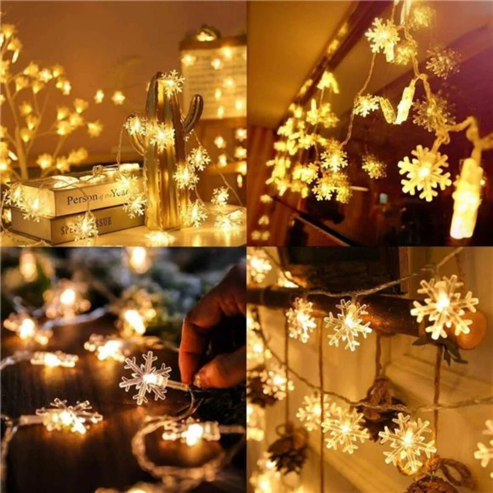 20 Ft 40 LED Snowflake String Lights, Battery‎ Operated, Warm White Xmas Decor